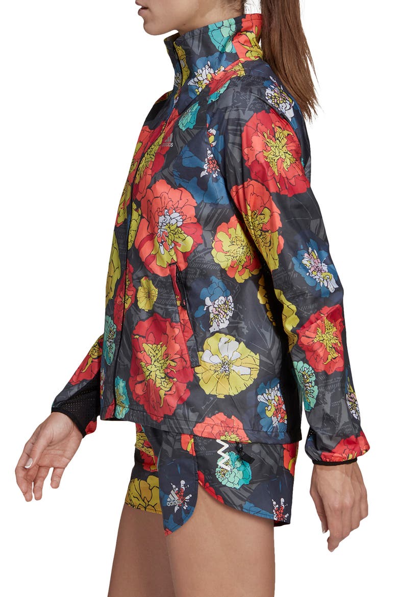 Run Fast Flower Running Jacket, Alternate, color, BLACK