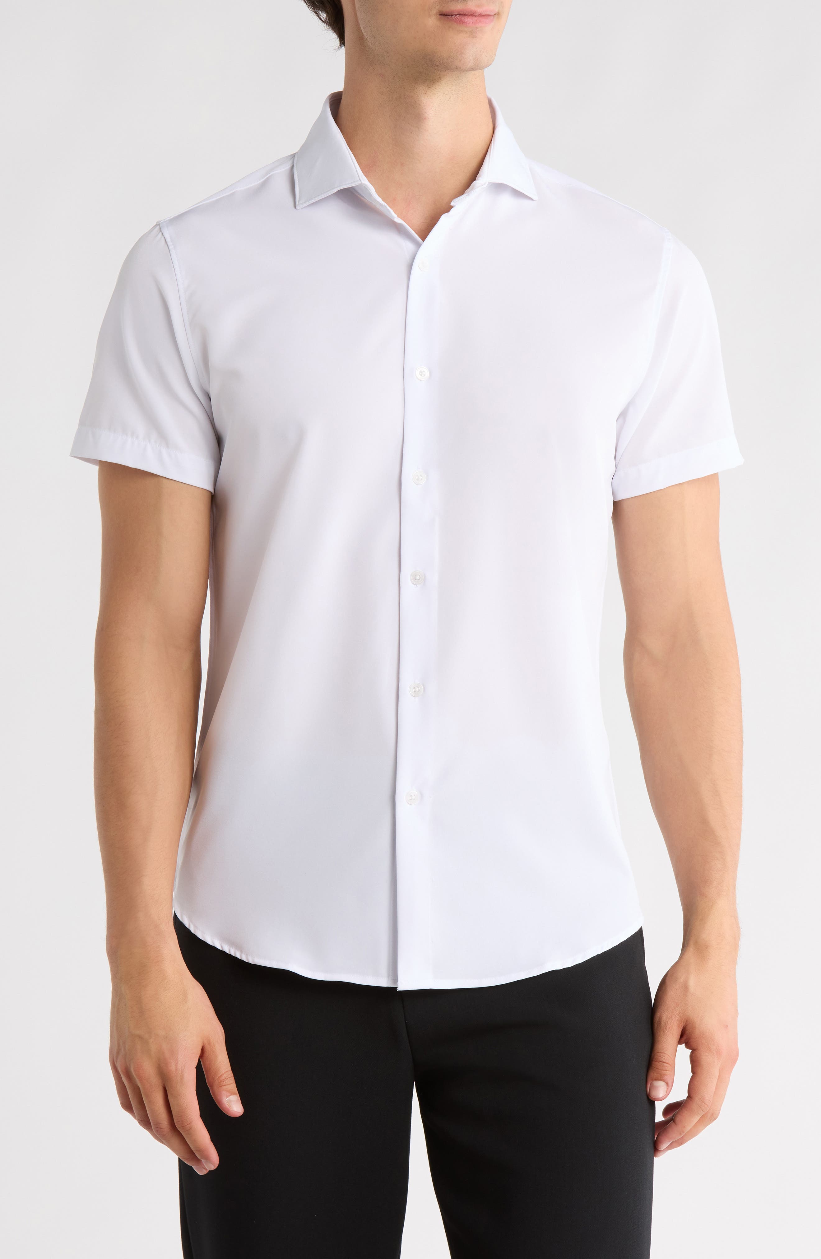 DENIM AND FLOWER Stretch Woven Short Sleeve Shirt