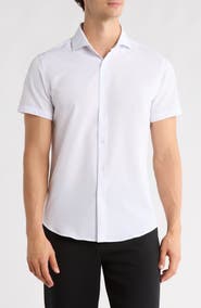 DENIM AND FLOWER Stretch Woven Short Sleeve Shirt