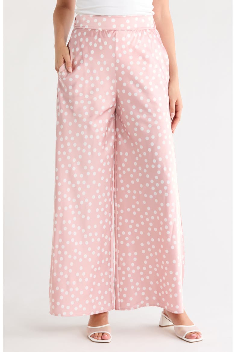 Polka Dot Satin Wide Leg Pants, Main, color, PINK