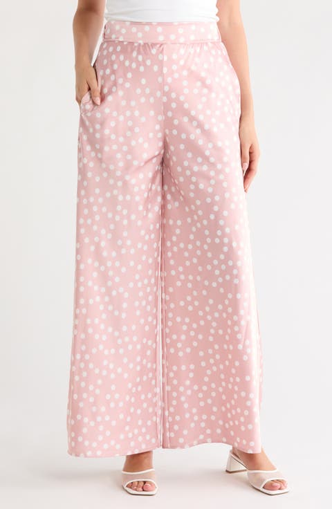 Polka Dot Satin Wide Leg Pants