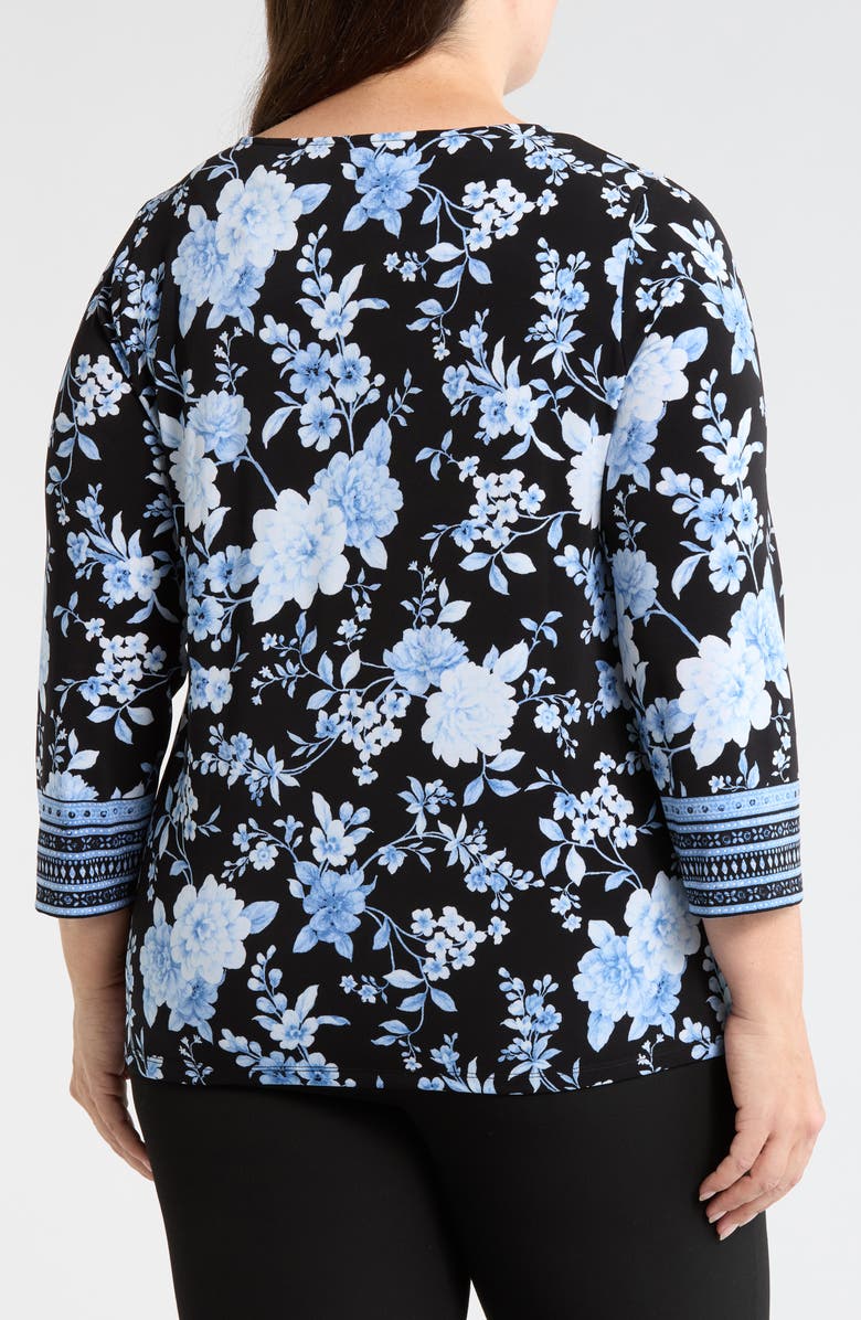 Anne Klein Floral Print Border Top, Alternate, color, Anne Black Multi