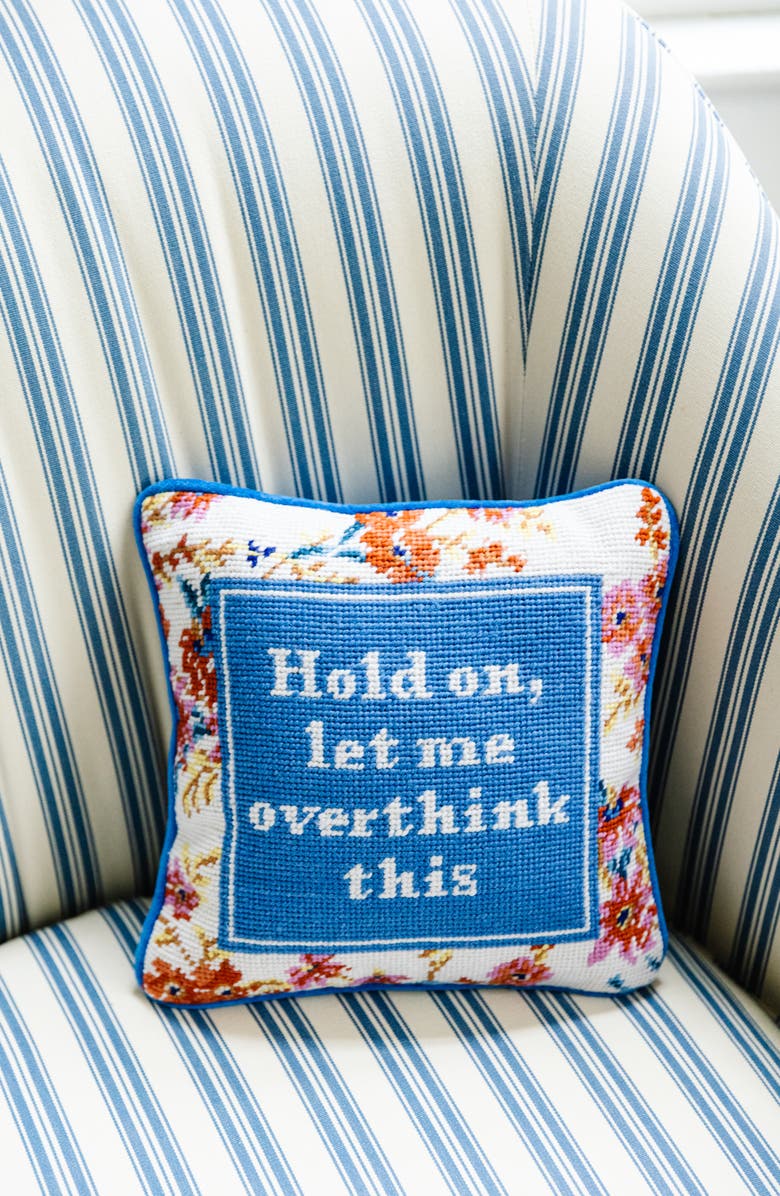 Furbish Overthink This Needlepoint Pillow, Alternate, color, Blue, White