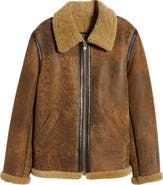Schott NYC Genuine Shearling Collar Sheepskin Bomber Jacket
