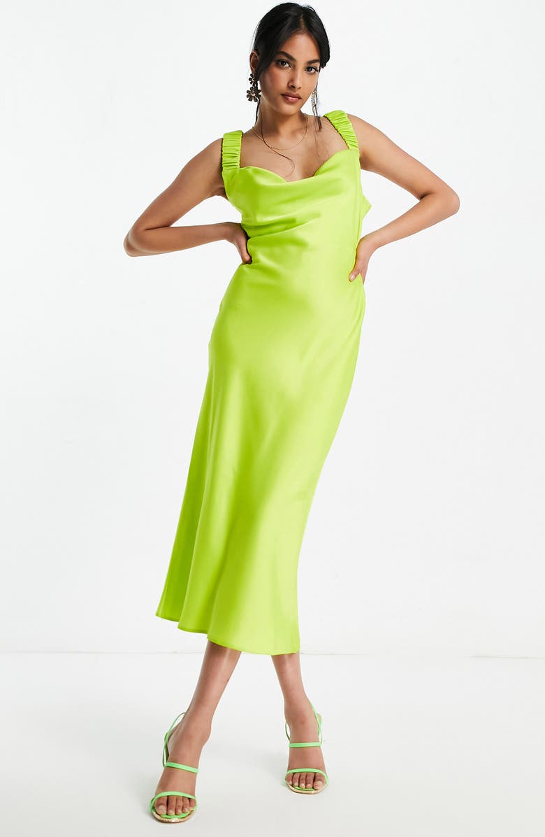 ASOS DESIGN Cutout Cowl Neck Satin Minidress, Alternate, color,