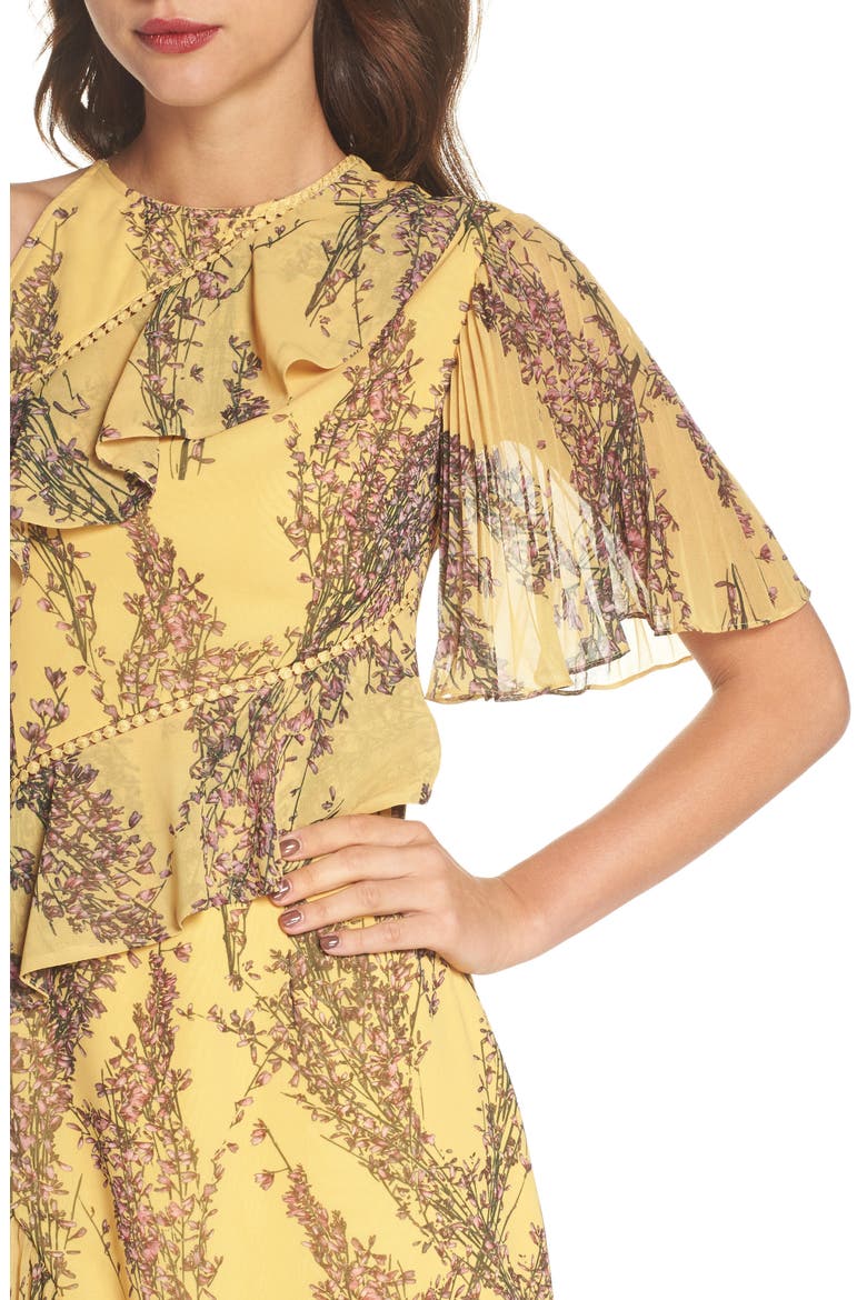 Asymmetrical Ruffle Dress, Alternate, color, GOLDEN WILDFLOWER FLORAL