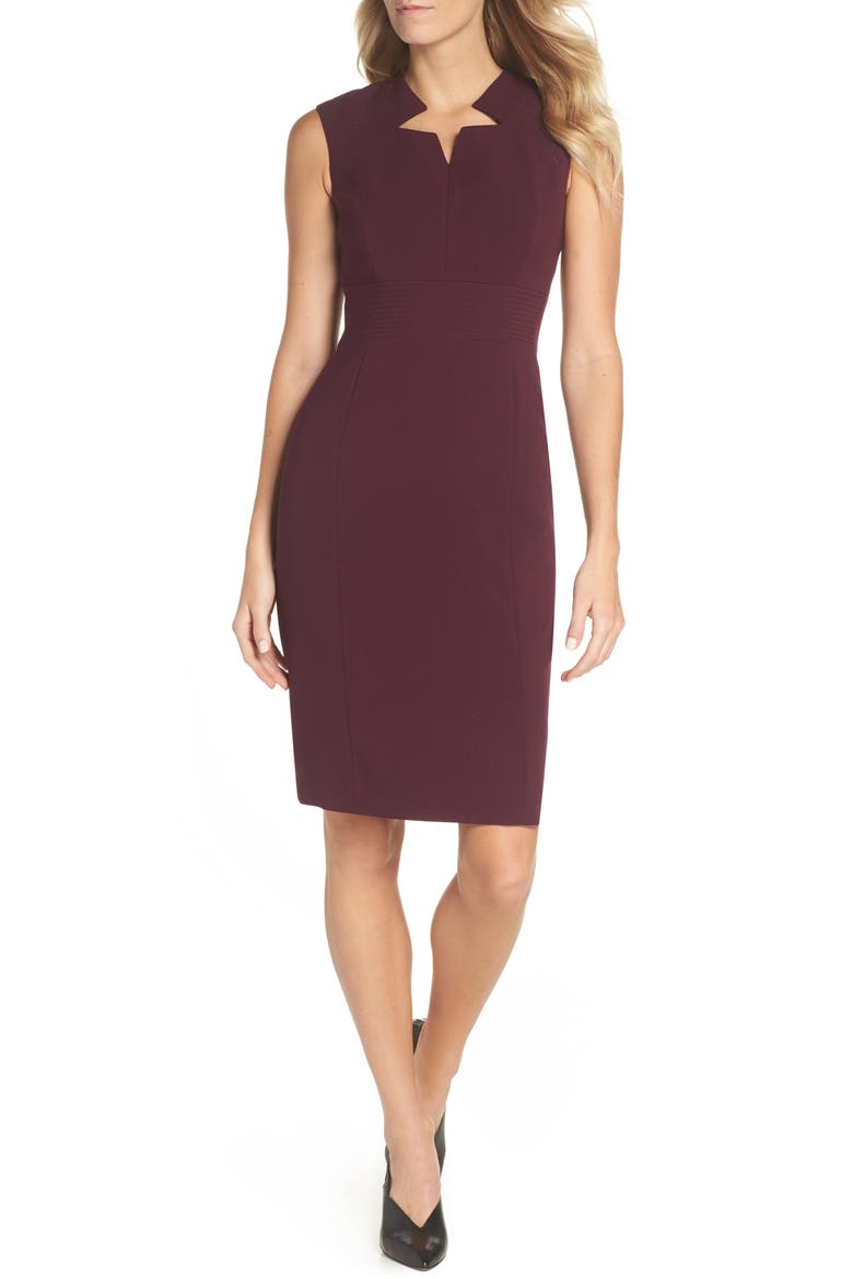 Star Neckline Crepe Sheath Dress, Main, color, BLACK CHERRY