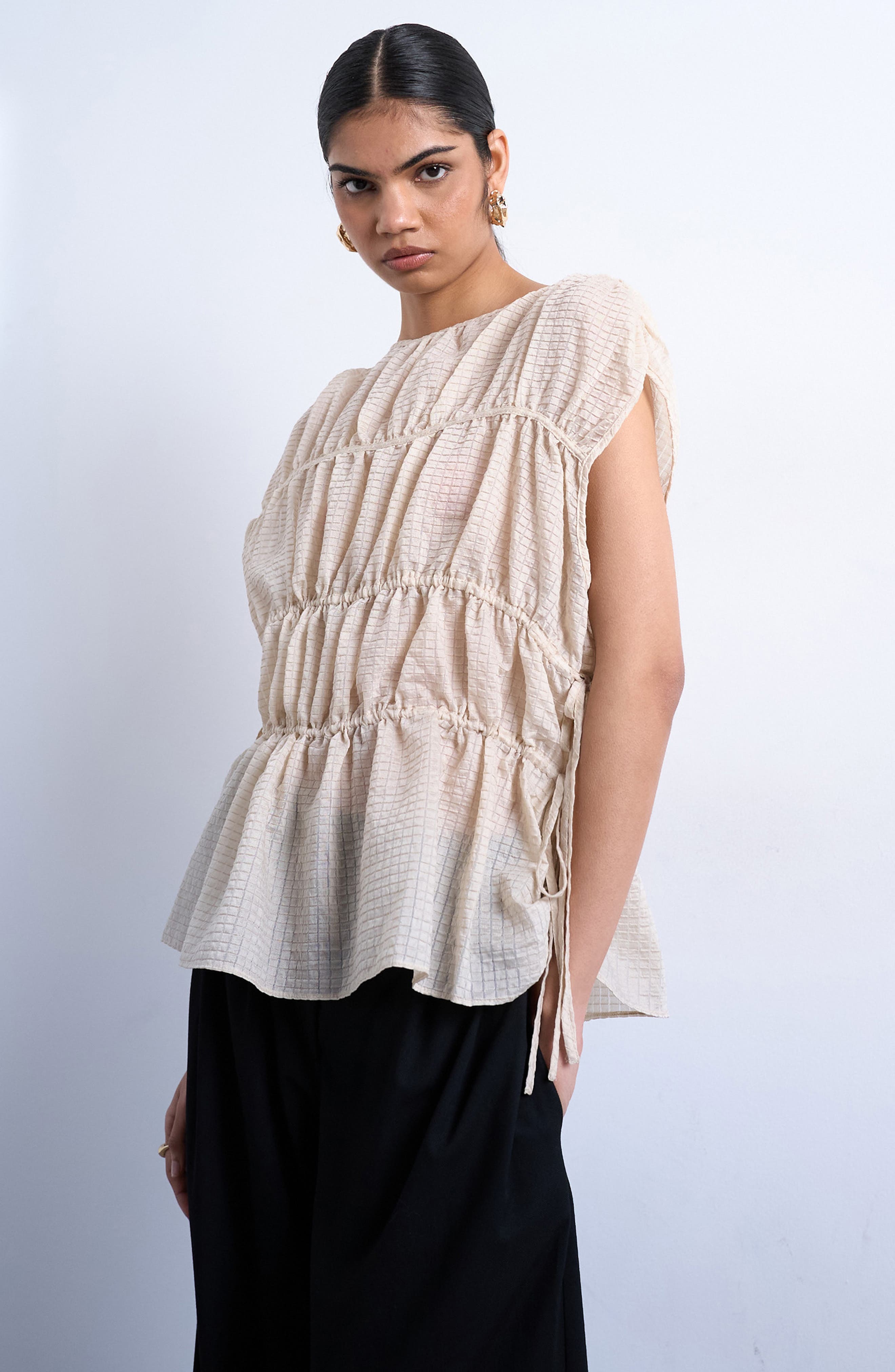 Channeled Cap Sleeve Top