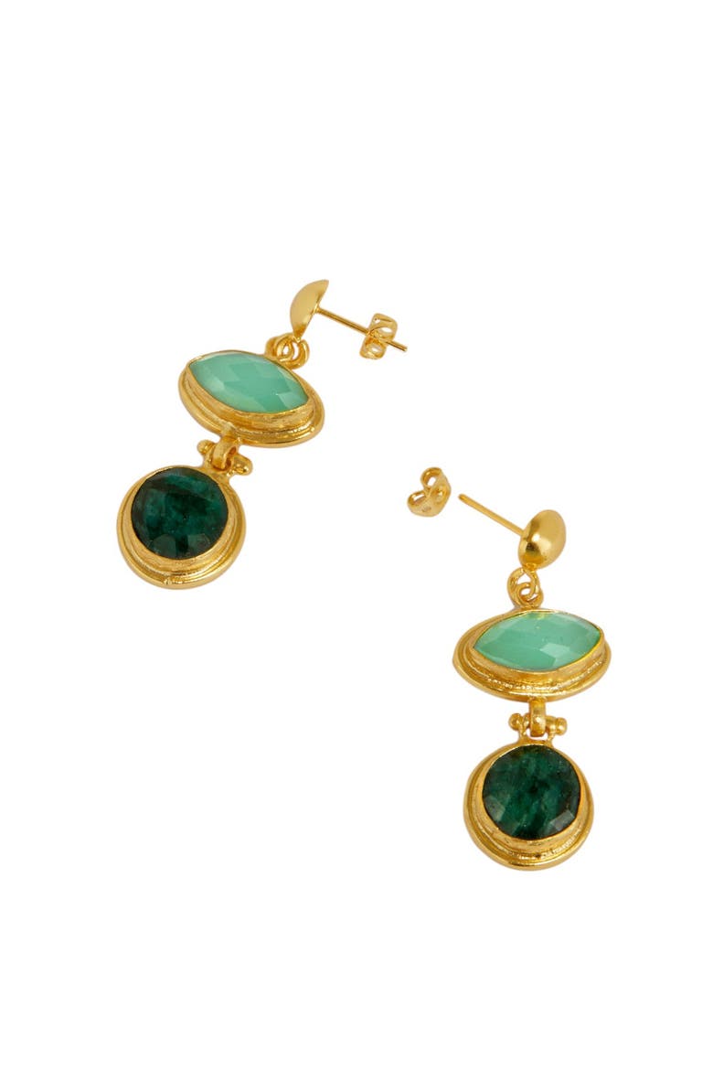 Melis Aqua and Emerald Drop Earrings, Alternate, color, Gold
