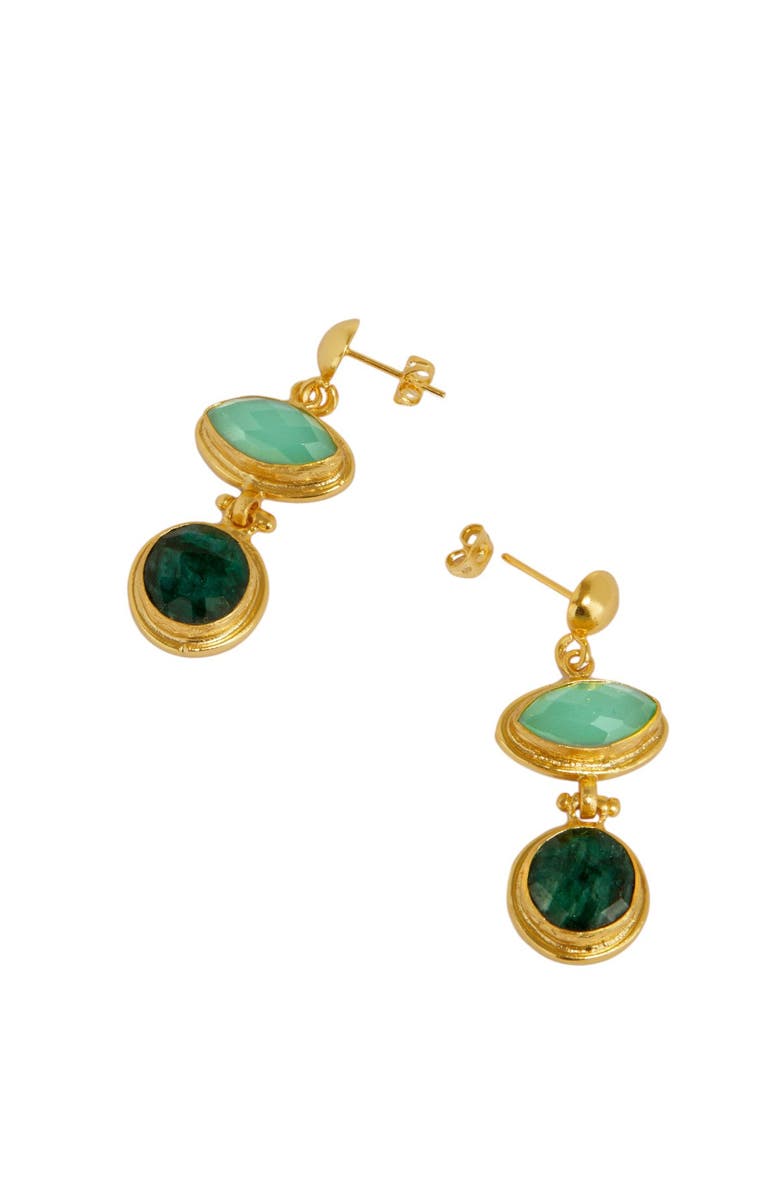 Ottoman Hands Melis Aqua and Emerald Drop Earrings, Alternate, color, Gold