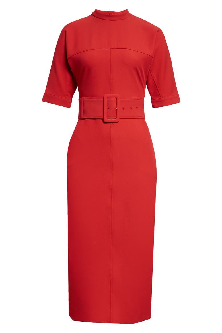 Naya Belted Mock Neck Dress, Alternate, color, RED