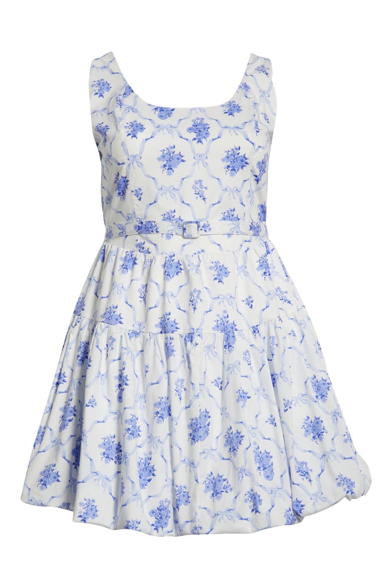 Nia Floral Drea Bubble Hem Dress, Alternate, color, WHITE/ BLUE