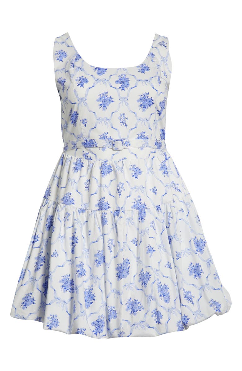 SUGARLIPS Nia Floral Drea Bubble Hem Dress, Alternate, color, White/ Blue