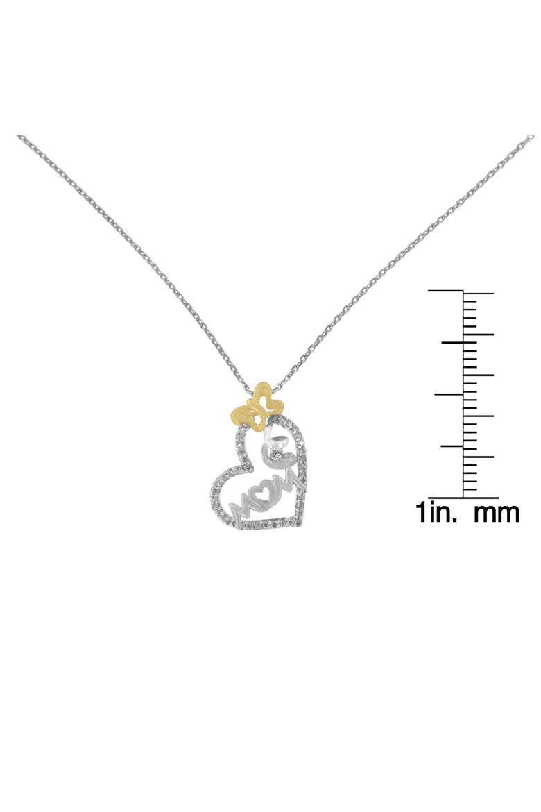 Two Tone .925 Sterling Silver 1/5 cttw Diamond "Mom" and Heart Pendant Necklace, Alternate, color, White