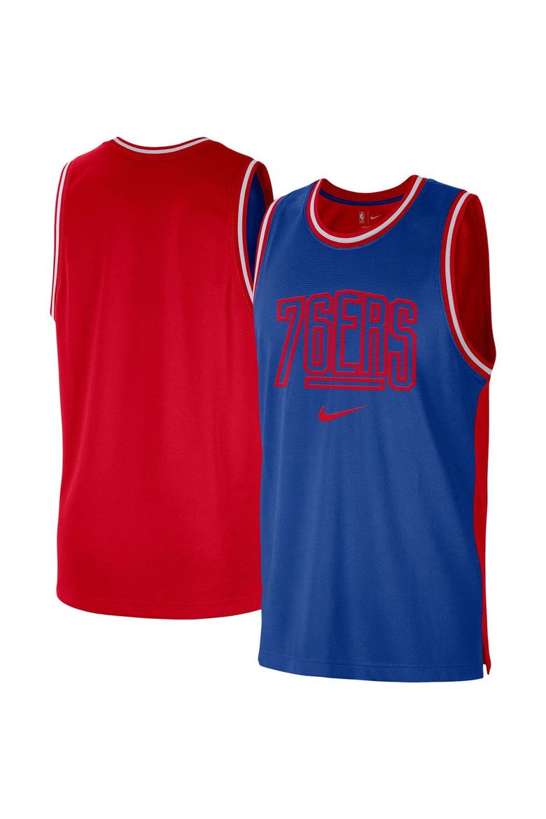 Men's Nike Royal/Red Philadelphia 76ers Courtside Versus Force Split DNA Performance Mesh Tank Top, Main, color, Royal