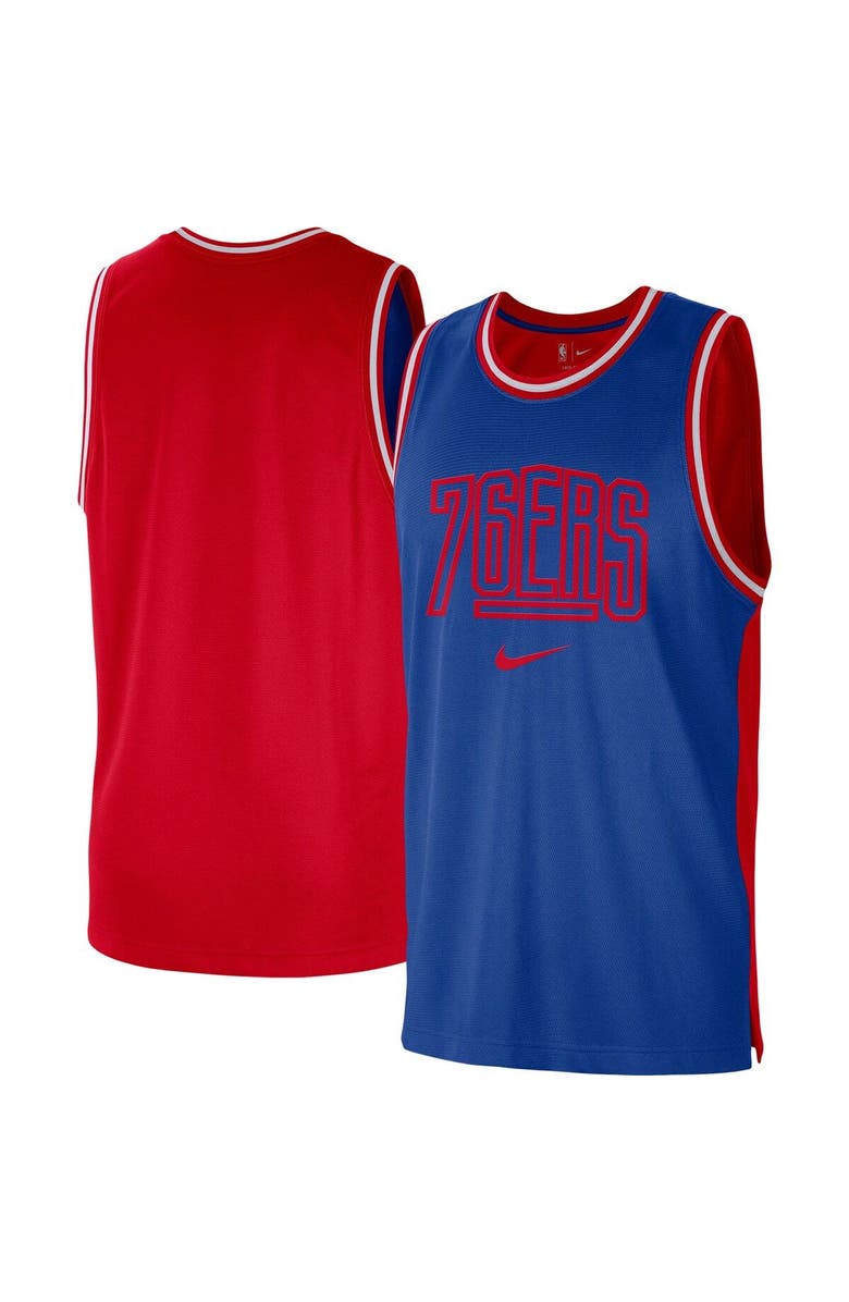 Nike Men's Nike Royal/Red Philadelphia 76ers Courtside Versus Force Split DNA Performance Mesh Tank Top, Main, color, Royal