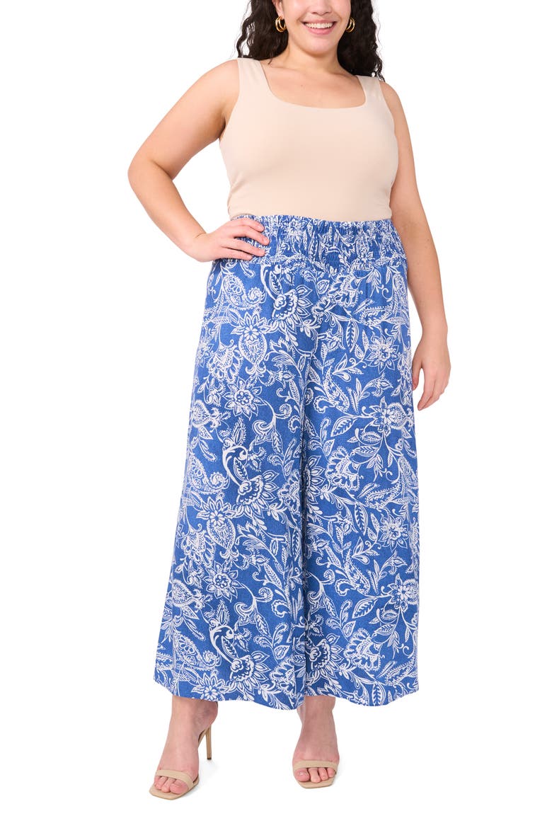 Wide Leg Challis Pants, Alternate, color, STEEL BLUE PAISLEY