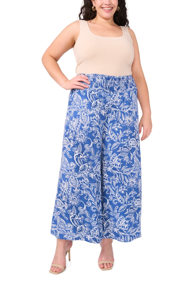 Vince Camuto Wide Leg Challis Pants, Alternate, color, Steel Blue Paisley