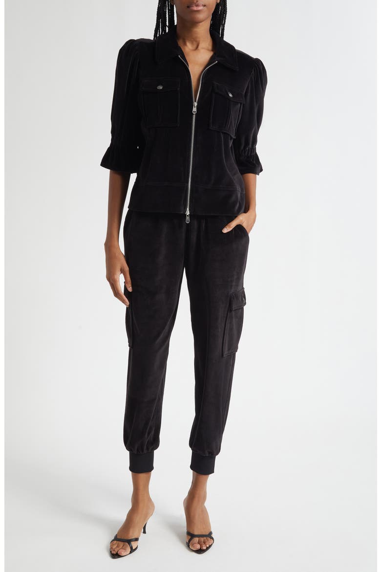 Holly Elbow Sleeve Velour Jacket, Alternate, color, BLACK