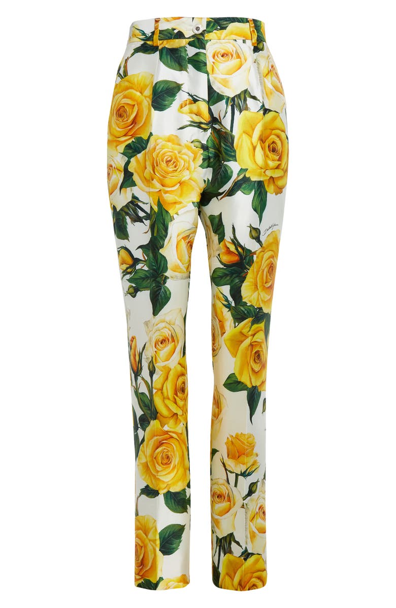 Dolce&Gabbana Rose Print Ankle Trousers, Main, color,