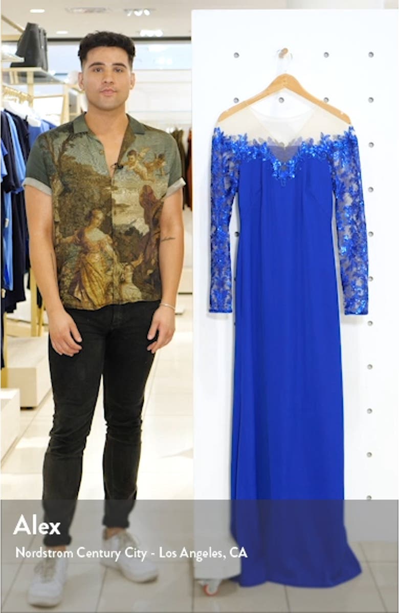 Long Sleeve Sequin Lace Gown, sales video thumbnail