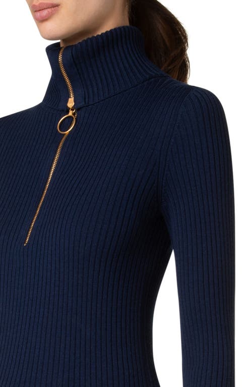 Akris Punto Convertible Collar Merino Wool Rib Sweater In Navy