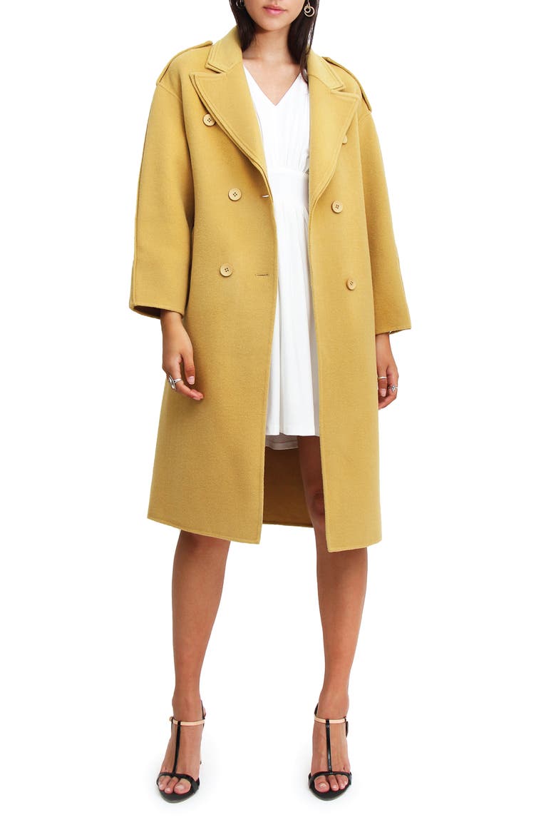 Aussie Sky Double-Breasted Wool Coat, Main, color, YELLOW