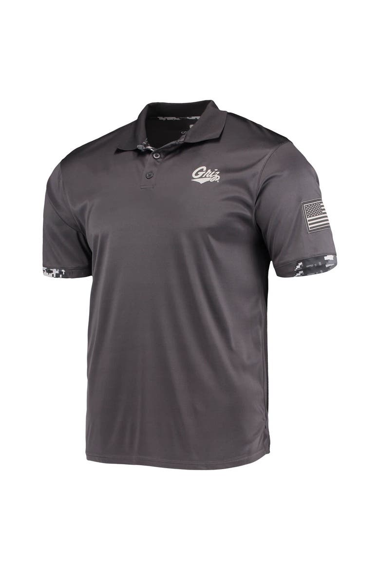 Men's Colosseum Charcoal Montana Grizzlies Operation Hat Trick Military Appreciation Digi Camo Polo, Alternate, color, Charcoal