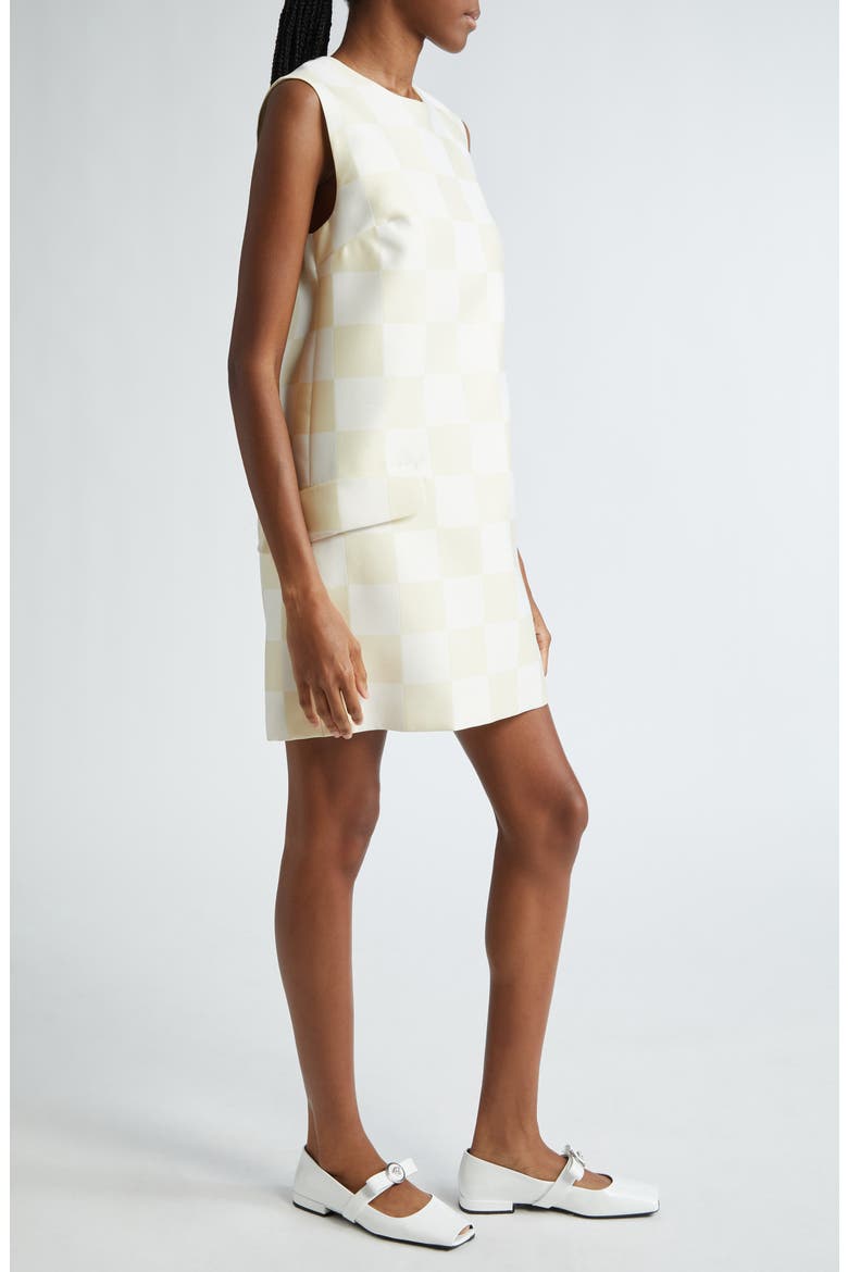 Check Duchesse Satin Shift Minidress, Alternate, color, LIGHT SAND