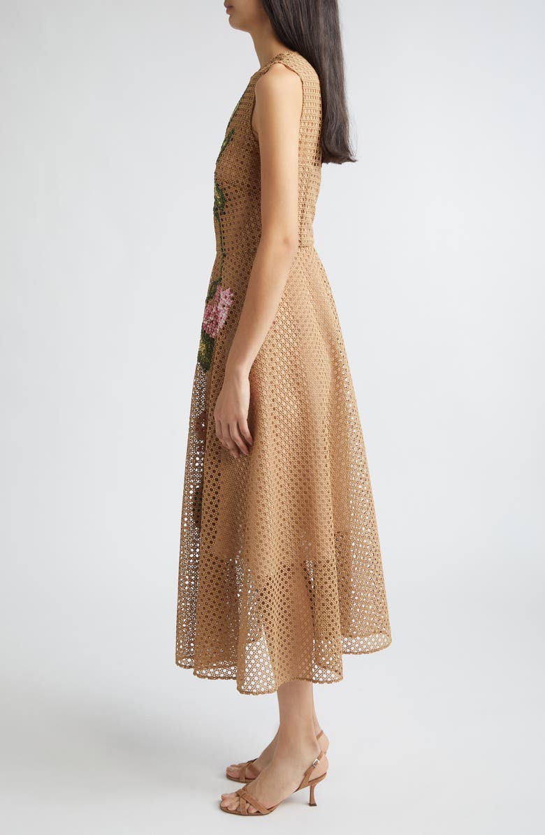 Oscar de la Renta Embroidered Geo Guipure Lace Dress, Alternate, color, Khaki