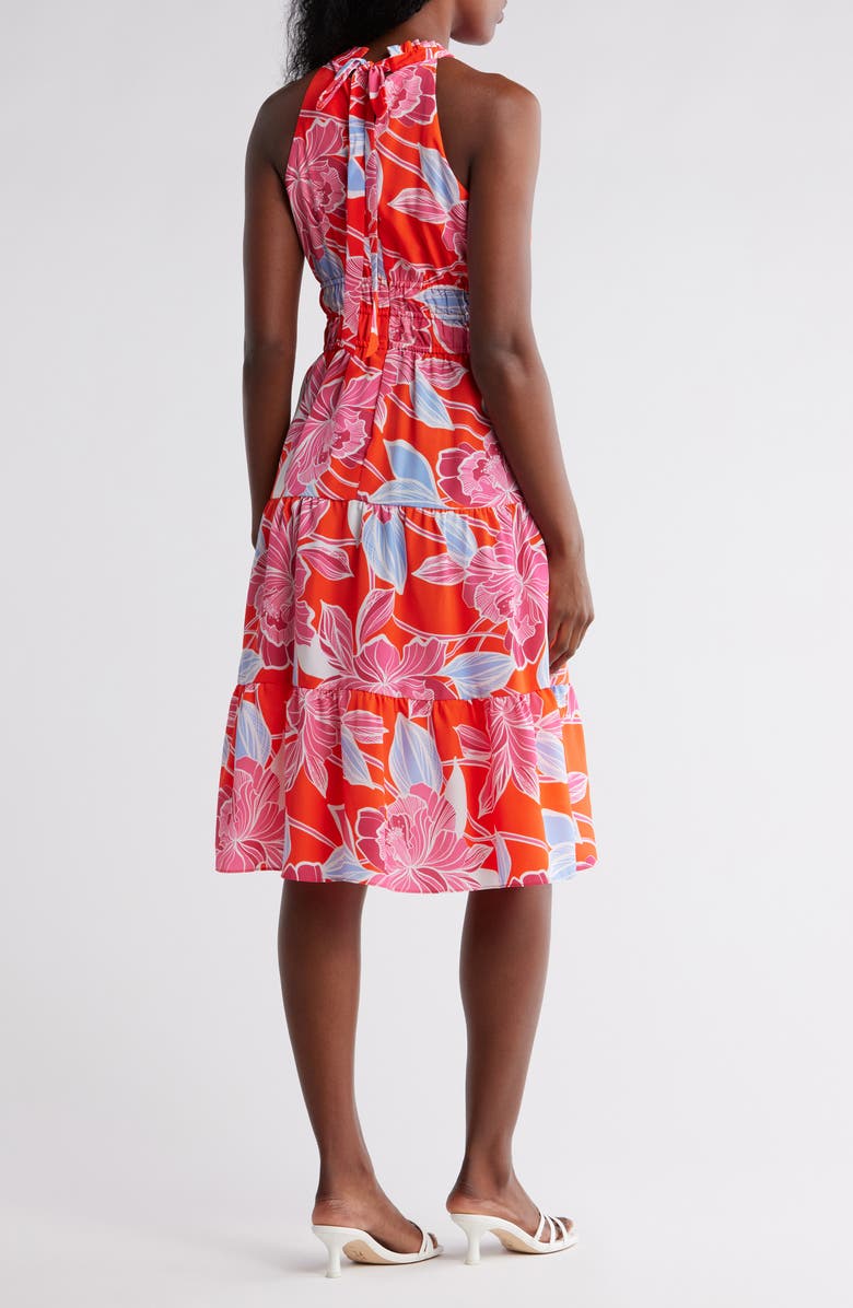 Eliza J Halter Tiered Midi Dress, Alternate, color, Poppy