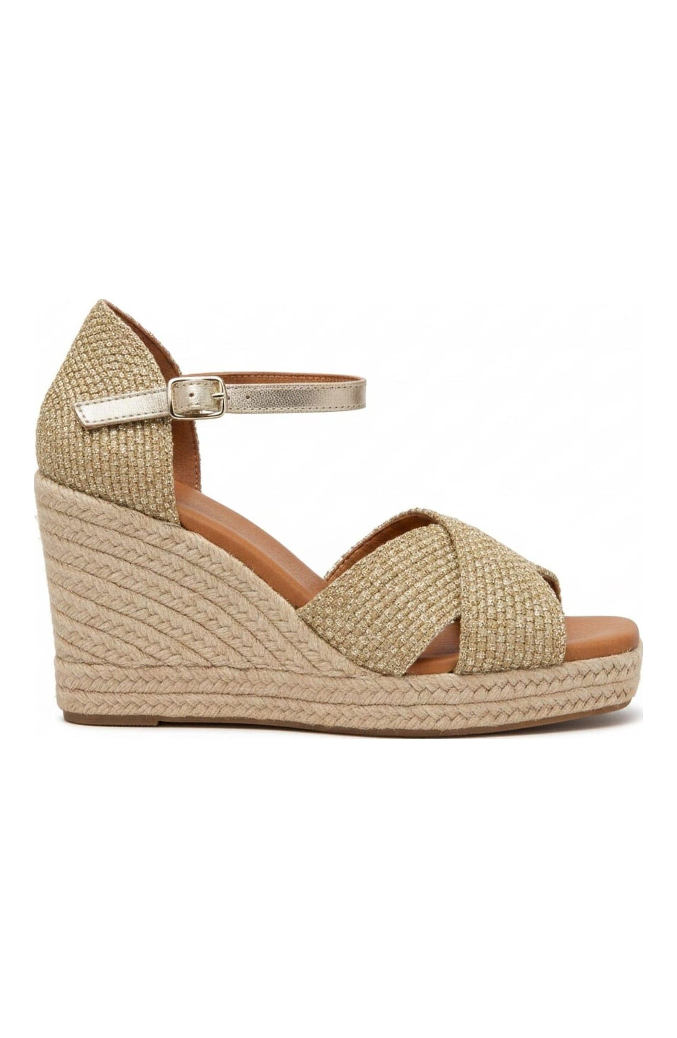 Jimena High Double Band Gold-Woven Espadrille Sandal, Alternate, color, Gold