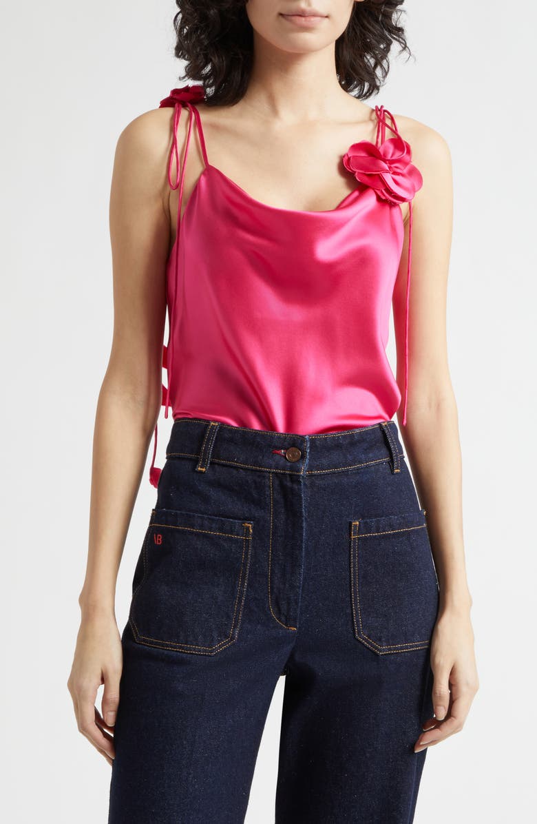 Cinq à Sept Marta Trailing Flower Silk Camisole, Main, color, Beetroot Purple