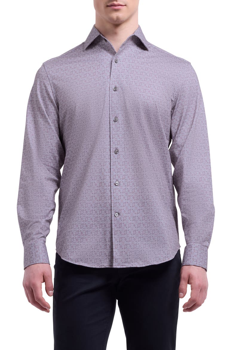 Devon OoohCotton® Geo Print Button-Up Shirt, Main, color, WOOD ROSE