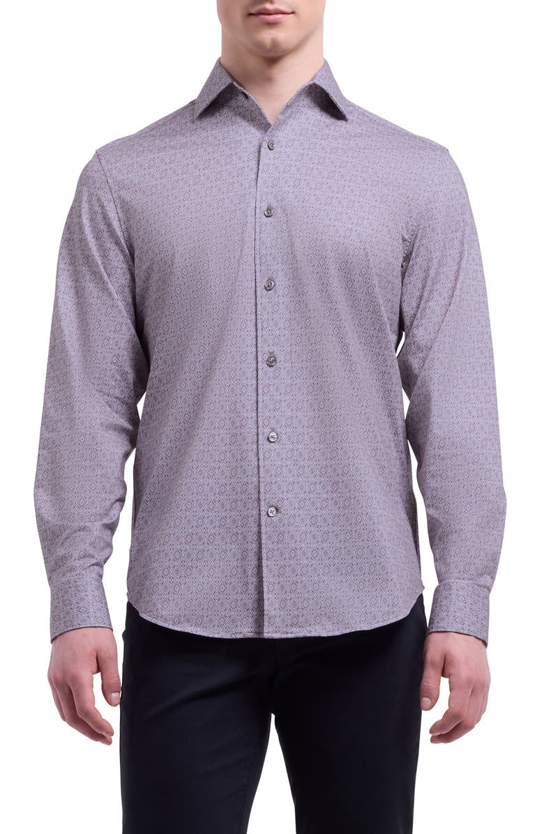 Bugatchi Devon OoohCotton<sup>®</sup> Geo Print Button-Up Shirt, Main, color, Wood Rose