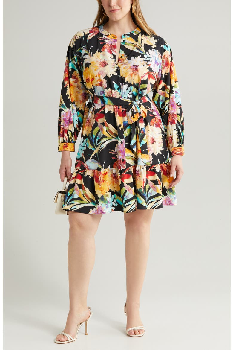Cari Floral Long Sleeve Dress, Alternate, color, BLACK AOPCARI