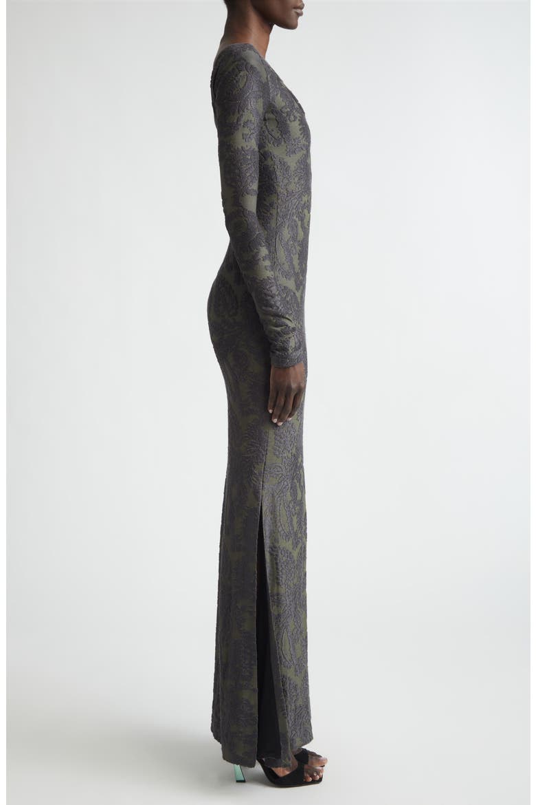Chenille Jacquard Knit Trumpet Dress, Alternate, color, DEEP GREY