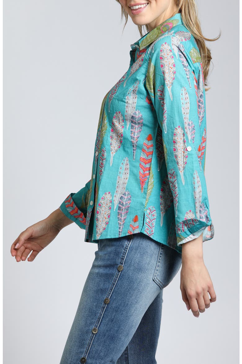 Print Poplin Button-Up Shirt, Alternate, color, TURQUOISE MULTI
