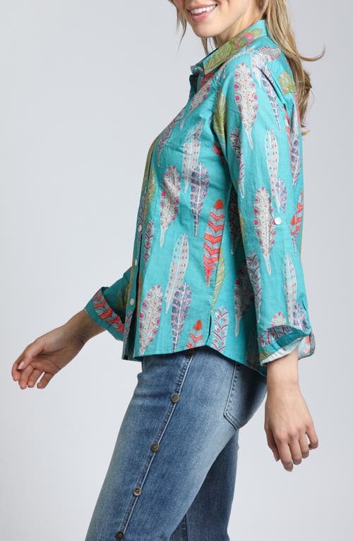 Apny Print Poplin Button-up Shirt In Turquoise Multi