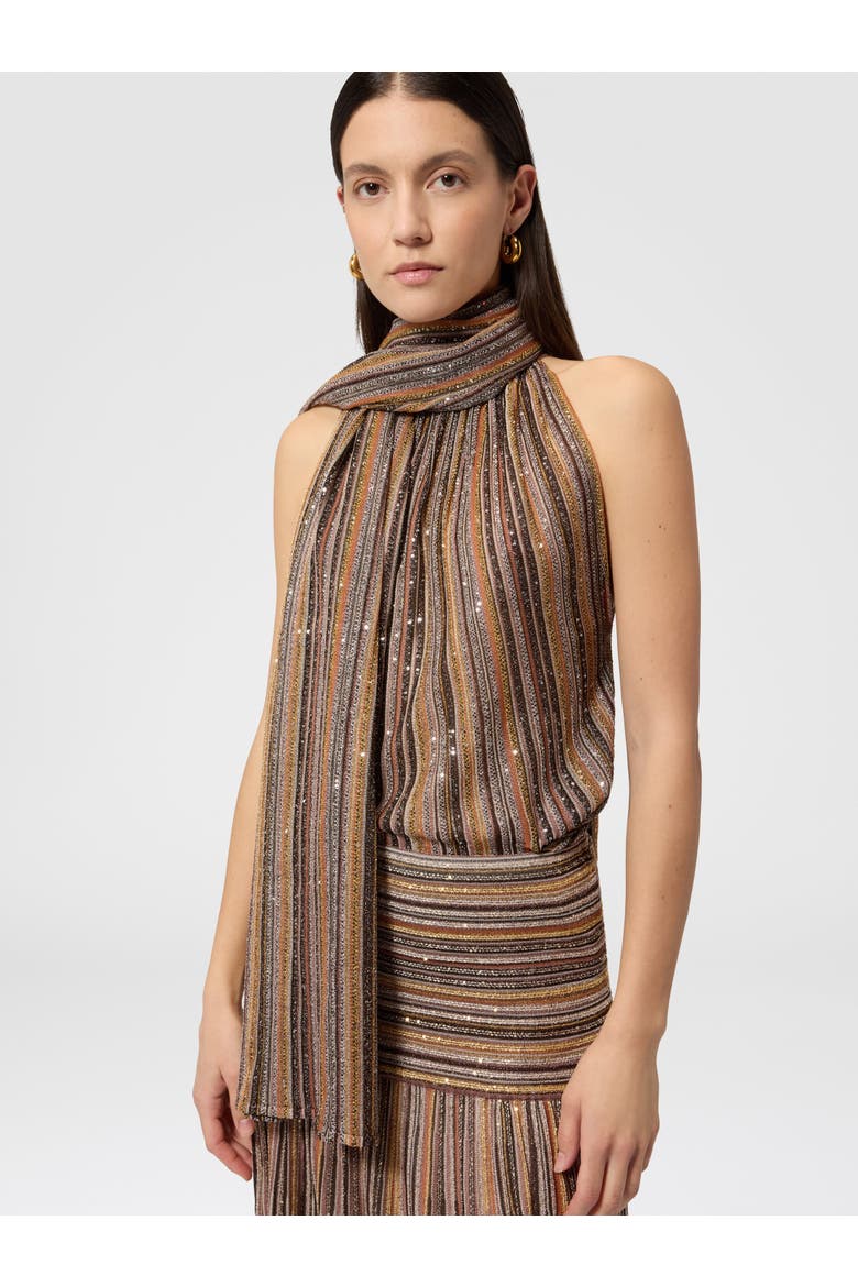 Ribbed Lamé Viscose Stole With Sequins, Alternate, color, Gold& Beige