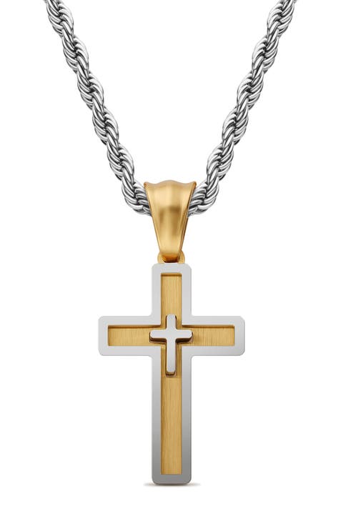 Men's Double Cross Pendant Necklace