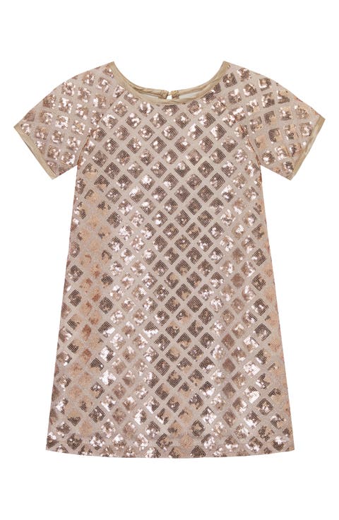 Kids' Diamond Sequin Glitter Shift Dress (Toddler & Little Kid)