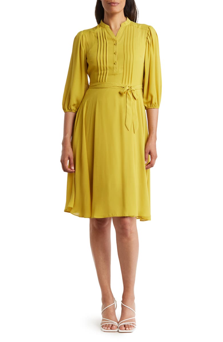 Nanette Lepore Pleated Crêpe de Chine Shirtdress, Main, color,