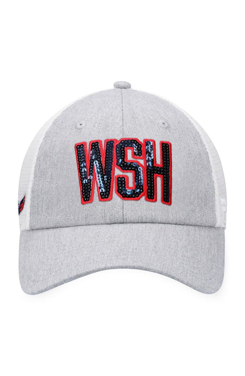 FANATICS Women's  Fanatics Branded Heather Gray/White Washington Capitals Iconic Glimmer Trucker Snapback Hat, Alternate, color, 