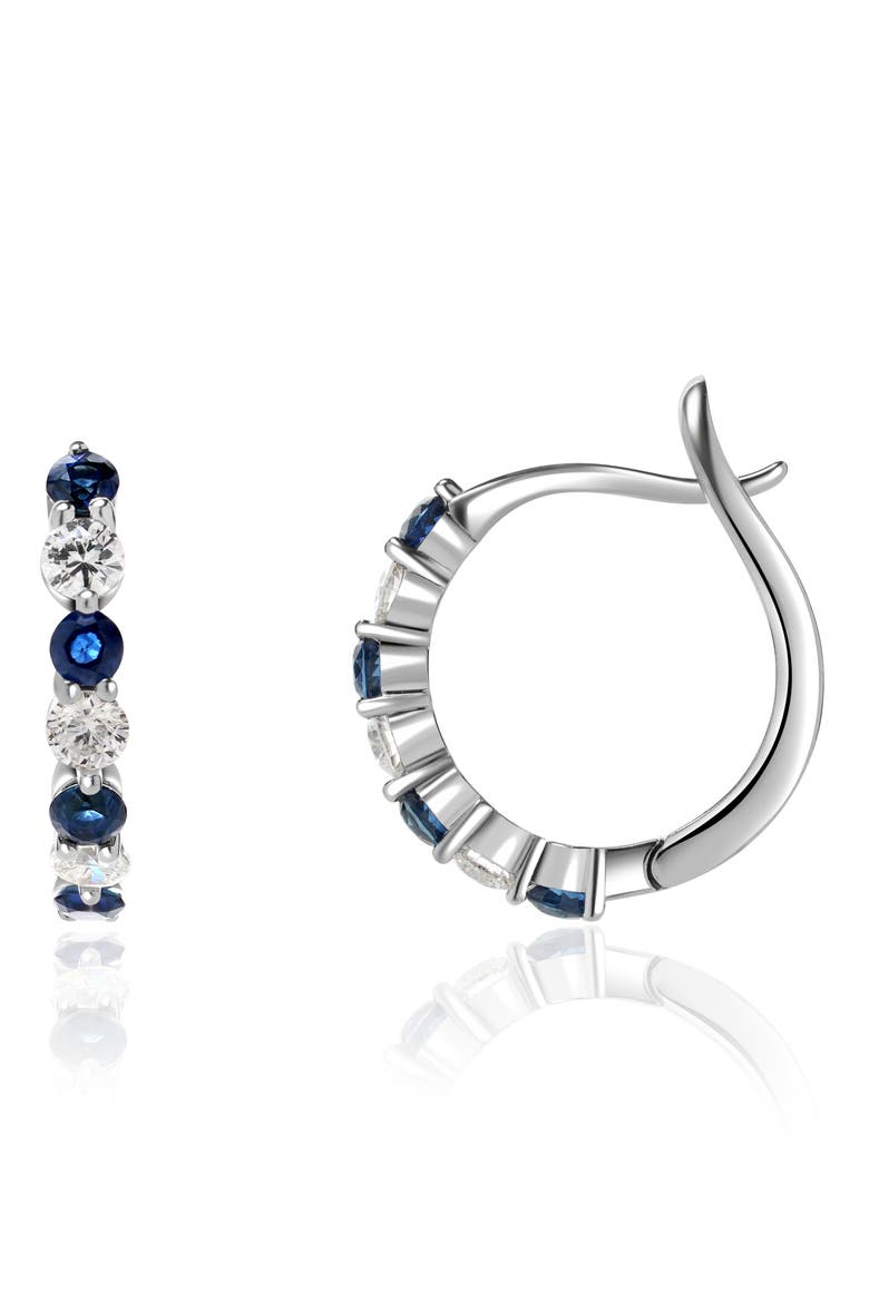 Sapphire & Diamond Hoop Earrings, Main, color, 14K WHITE GOLD