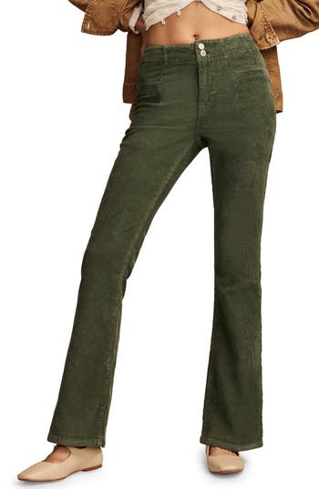 Lucky Brand Stevie Seamed High Waist Corduroy Flare Pants In Green
