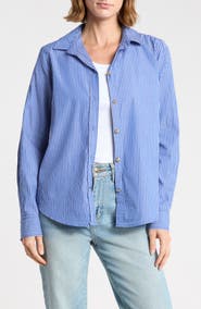 beachlunchlounge Bentley Stripe Long Sleeve Cotton Button-Up Shirt