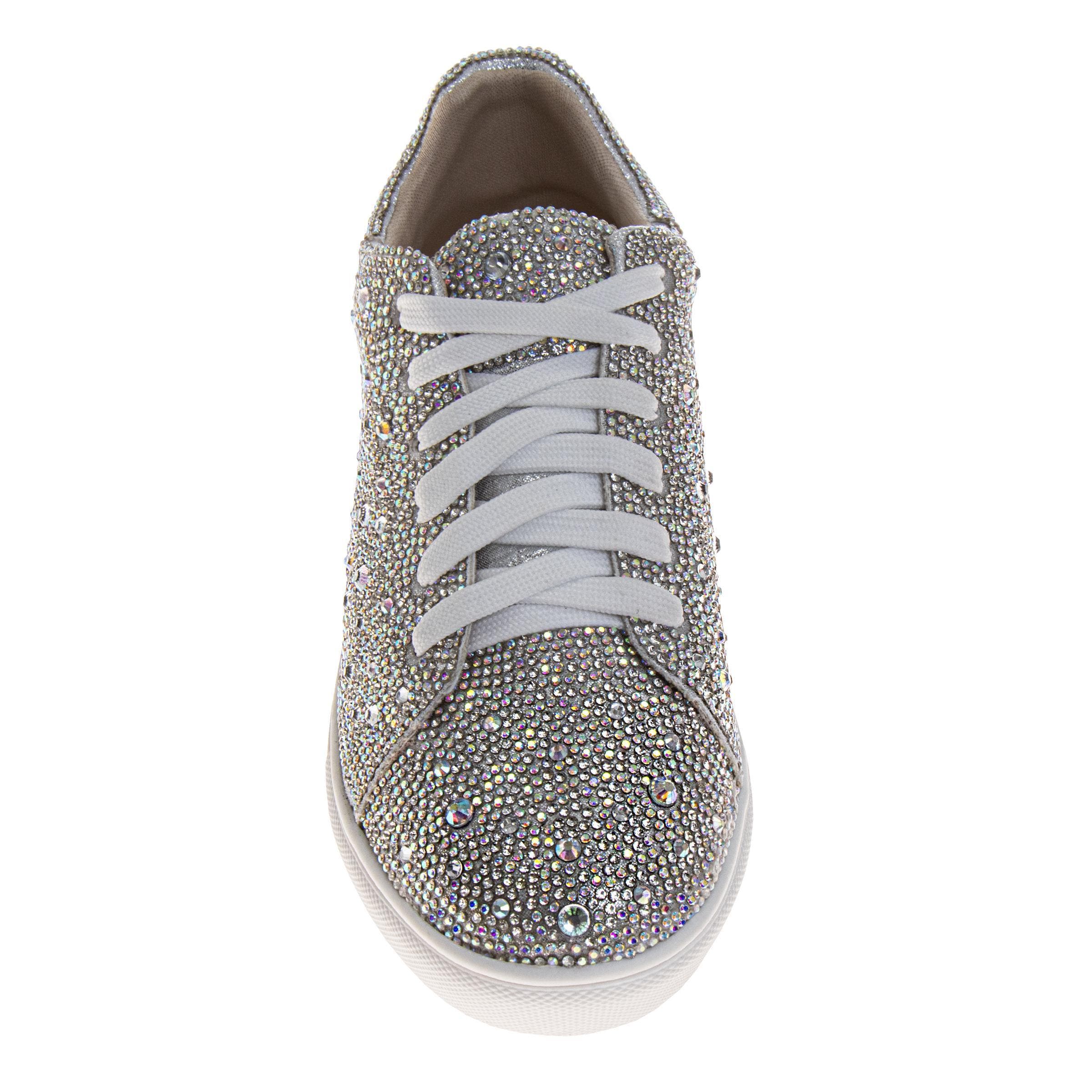 BADGLEY MISCHKA Glitzy Sneakers Girls' Sparkle Detail Fashion Wear, Alternate, color, Silver