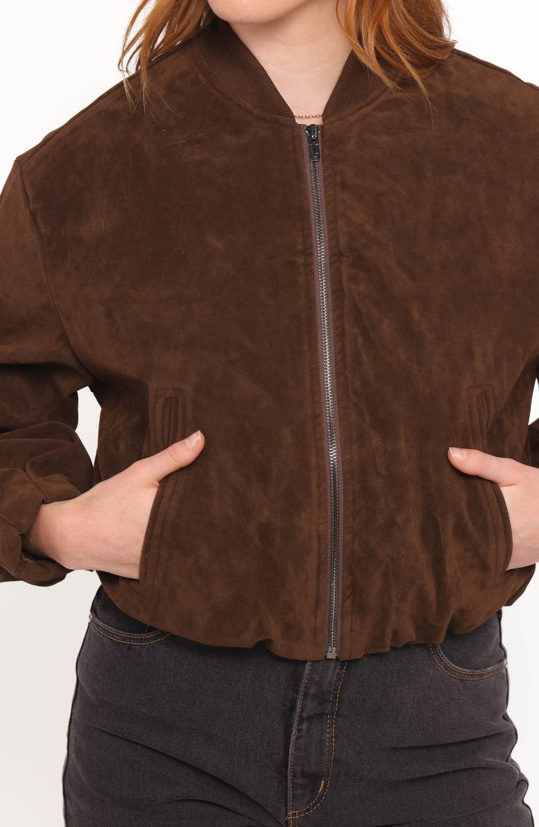 Petal & Pup Goldie Faux Suede Bomber Jacket, Alternate, color, Brown