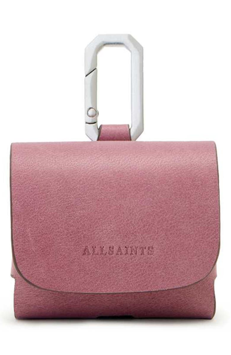AllSaints Hex Leather AirPod Case, Main, color, Raspberry Pink